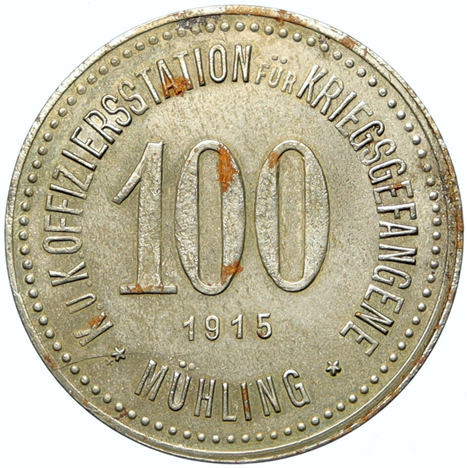 1915 AUSTRIA Prisoner of POW World War I WWI MUHLING Token 100 Pfennig i100843