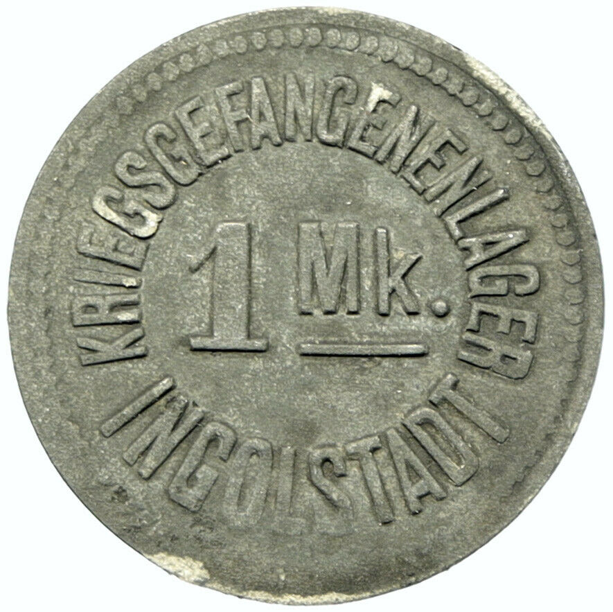 1914-18 GERMANY Prisoner of POW World War I WWI INGOLSTADT Token 1 Mark i100848