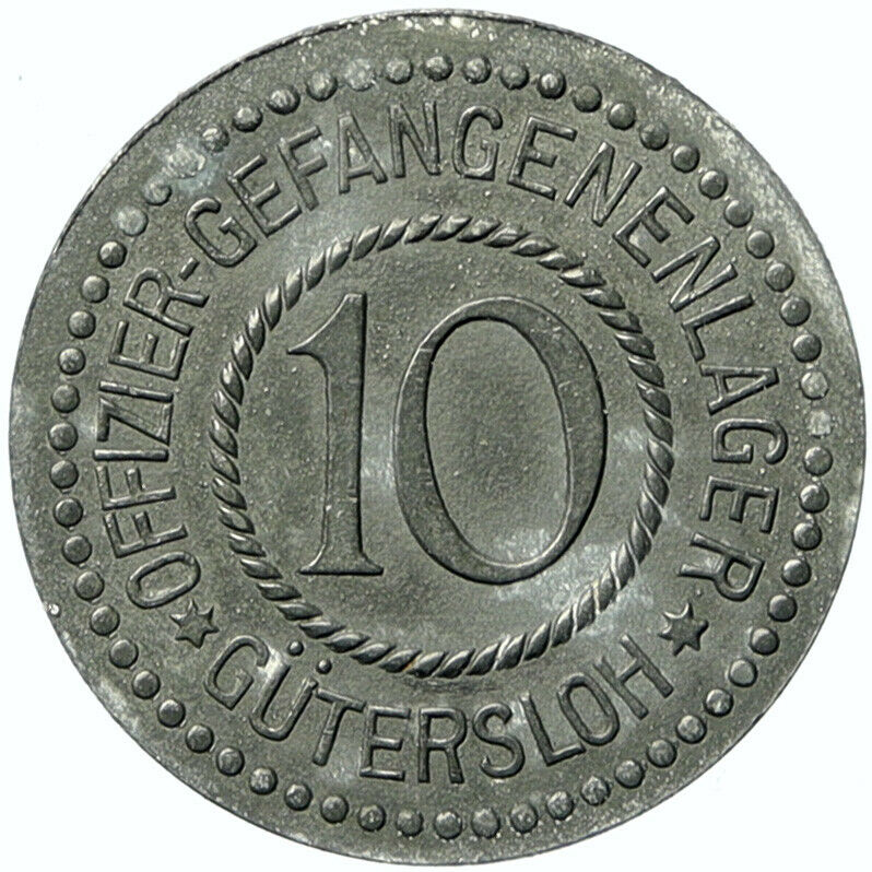 c1914 GERMANY Prisoner of POW World War I WWI GUTERSLOH Token 10 Pfennig i100845