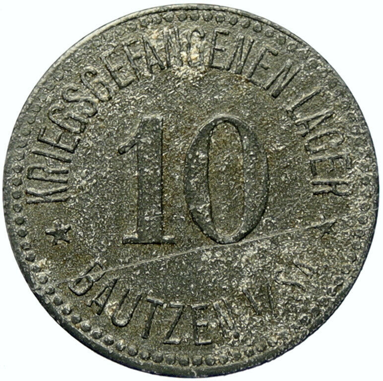 1914-18 GERMANY Prisoner of POW World War I WWI BAUTZEN Token 10 Pfennig i100779