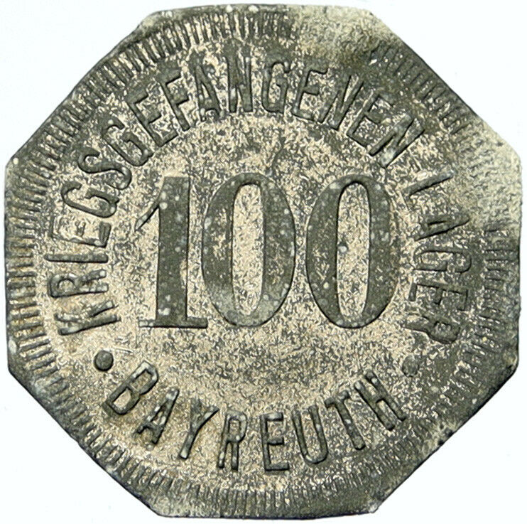 c1914 GERMANY Prisoner of POW World War I WWI BAYREUTH Token 100 Pfennig i100776