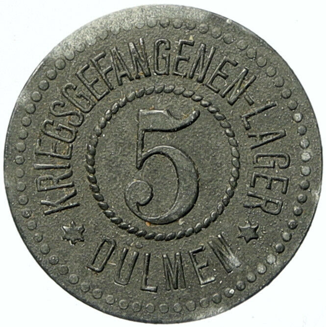 1914-18 GERMANY Prisoner of POW World War I WWI DULMEN Token 5 Pfennig i100836