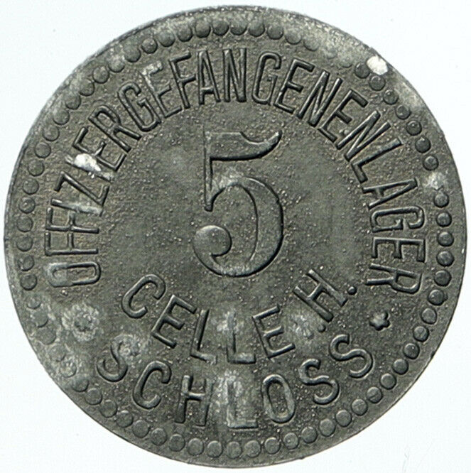 1914-18 GERMANY Prisoner of POW World War I WWI CELLE Token 5 Pfennig i100833