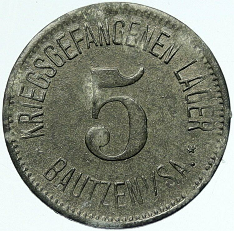 1914-18 GERMANY Prisoner of POW World War I WWI BAUTZEN Token 5 Pfennig i100780