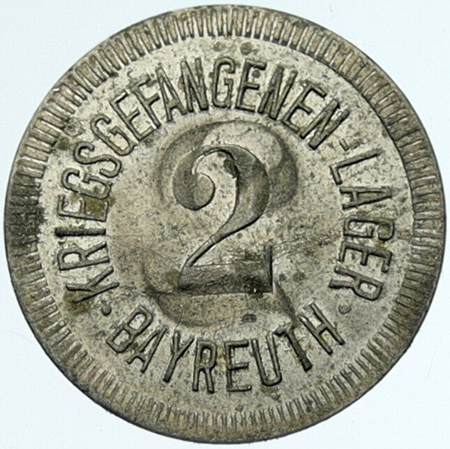 1914-18 GERMANY Prisoner of POW World War I WWI BAYREUTH Token 2 Pfennig i100777