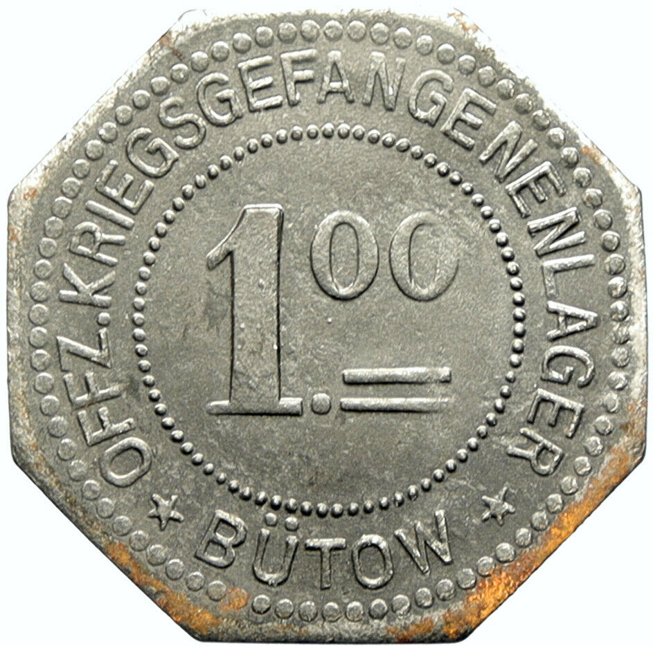 1914-18 GERMANY Prisoner of POW World War I WWI BUTOW Token 1 Mark i100823