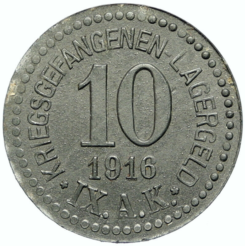 1916 GERMANY Prisoner of POW World War I WWI GUSTROW Token 10 Pfennig i100812