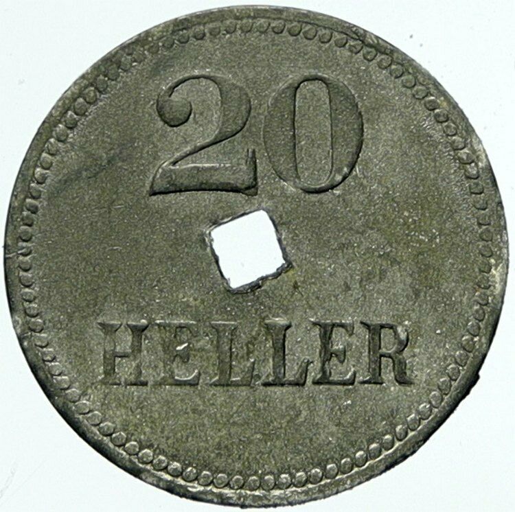 1914-18 AUSTRIA Prisoner of POW World War I WWI BRAUNAU 20 Heller Coin i100809