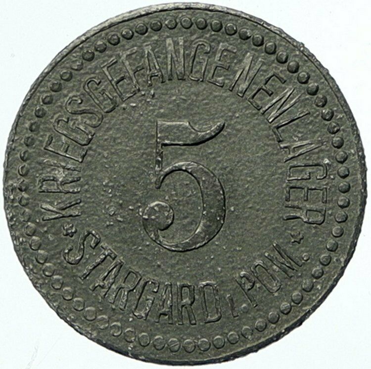 1914-18 GERMANY Prisoner of POW World War I WWI STARGARD Token 5 Pfennig i100799