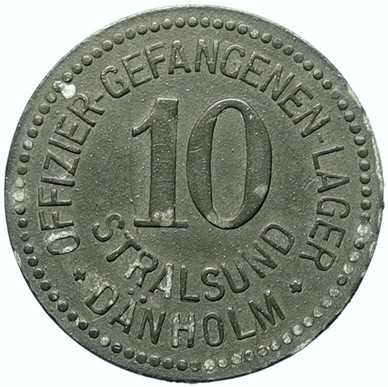 c1914 GERMANY Prisoner of POW World War I WWI STRALSUND Token 10 Pfennig i100801