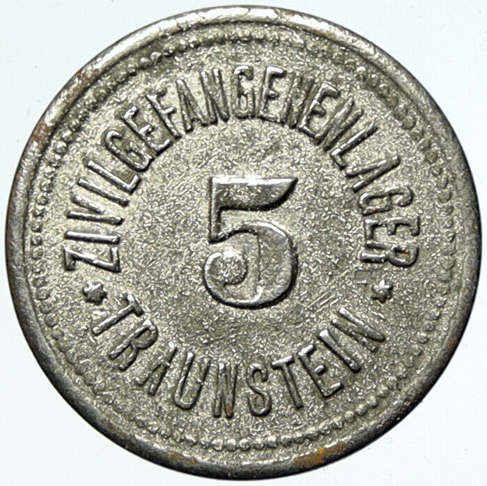 c1914 GERMANY Prisoner of POW World War I WWI TRAUNSTEIN Token 5 Pfennig i100802