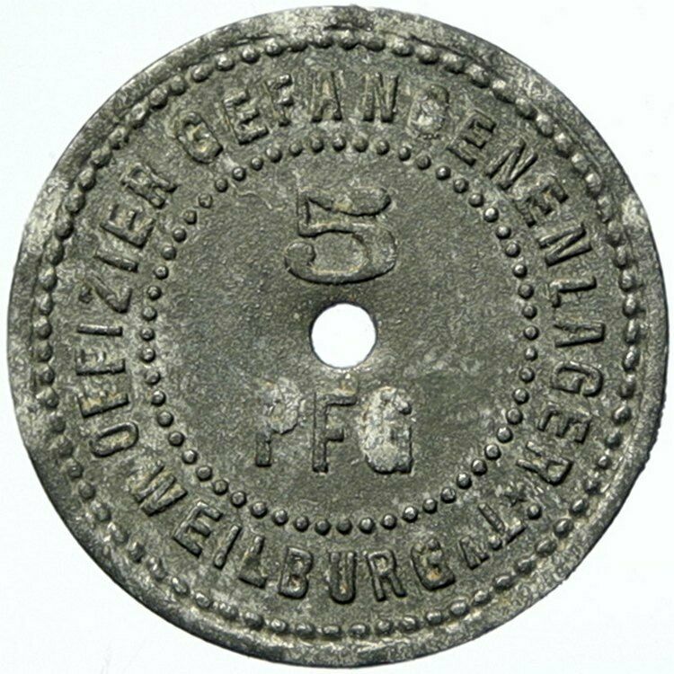 1914-18 GERMANY Prisoner of POW World War I WWI WEILBURG Token 5 Pfennig i100806