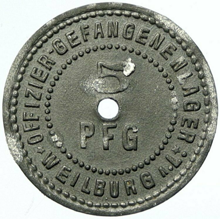 1914-18 GERMANY Prisoner of POW World War I WWI WEILBURG Token 5 Pfennig i100806