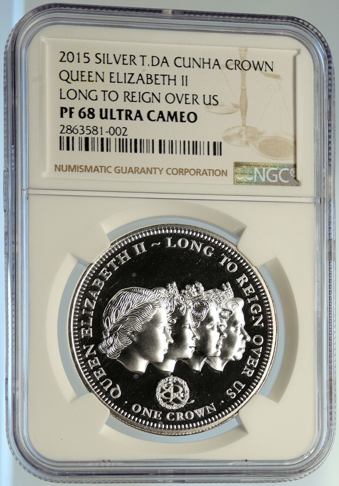 2015 TRISTAN da CUNHA Long to Reign Over Us Proof Silver Crown Coin NGC i105607