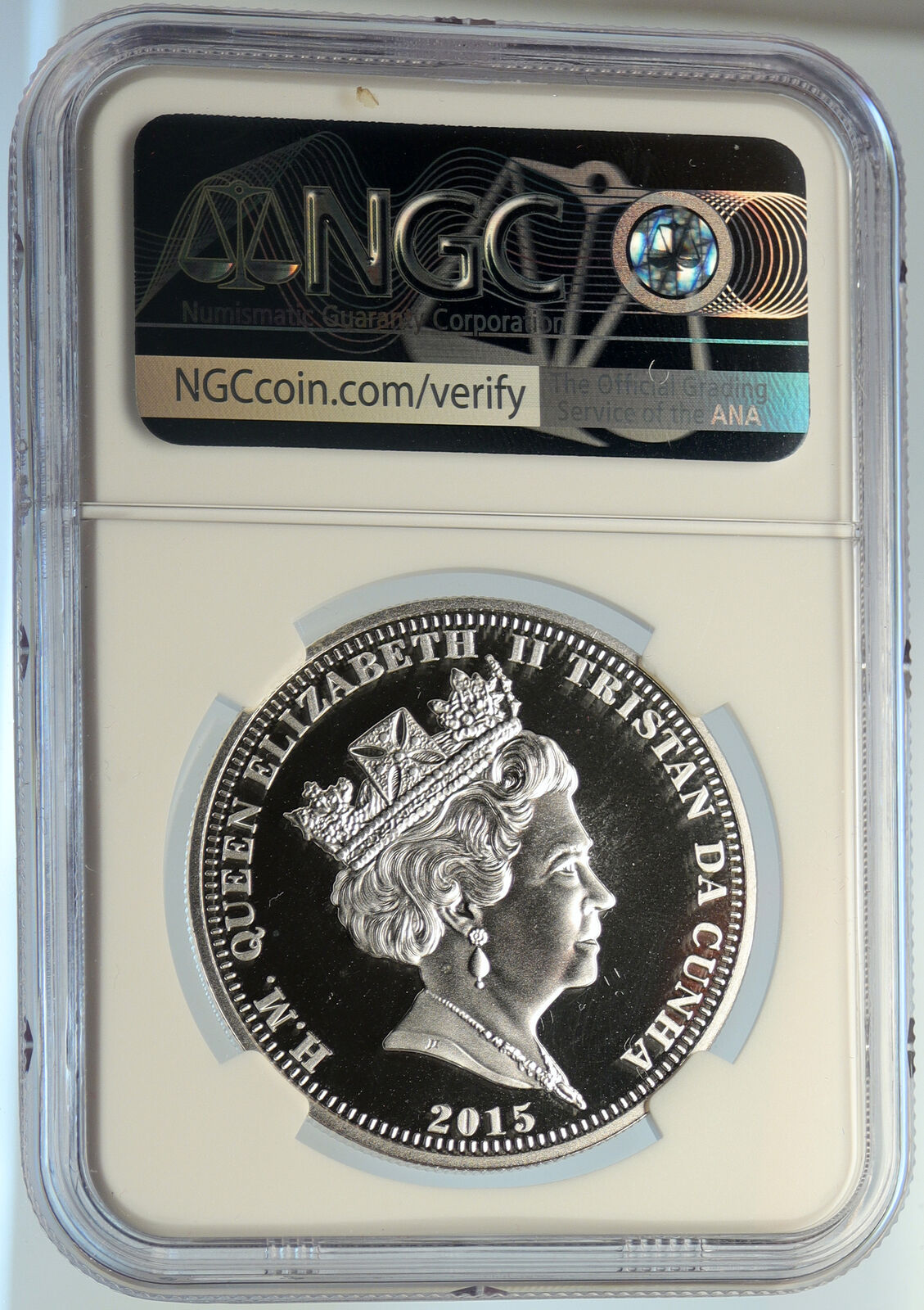 2015 TRISTAN da CUNHA Long to Reign Over Us Proof Silver Crown Coin NGC i105607