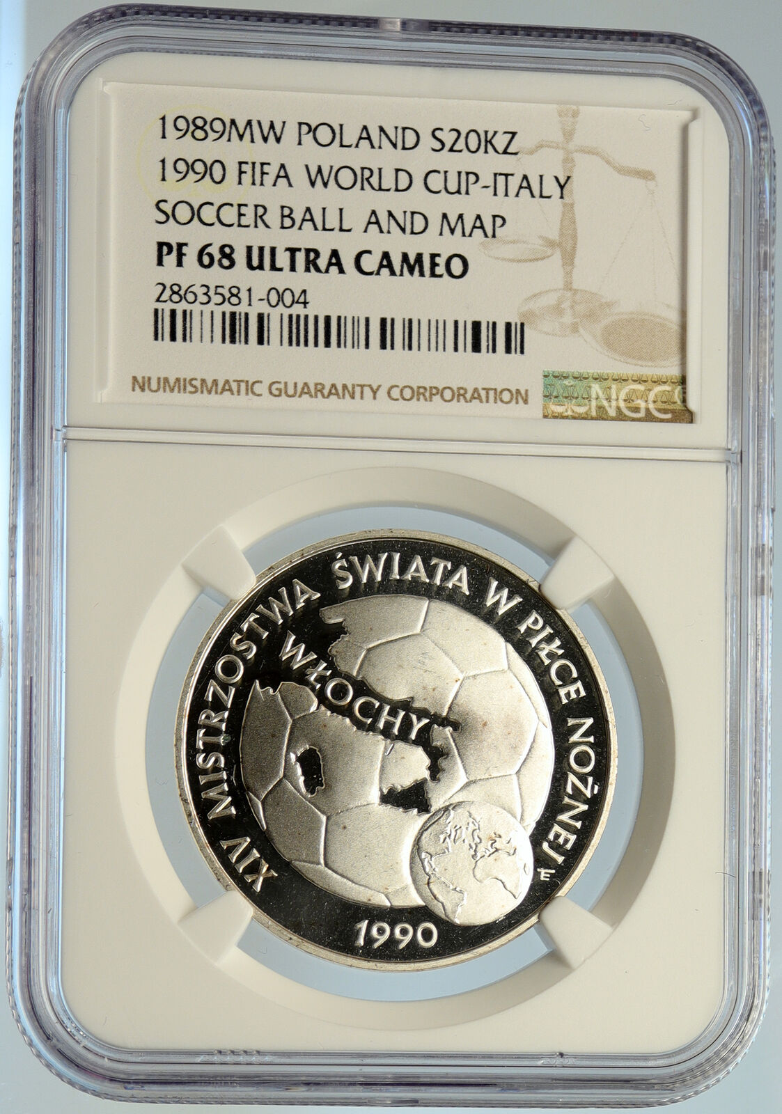 1989 POLAND World Cup FIFA Soccer Silver Proof 20,000 Zlotych Coin NGC i105609