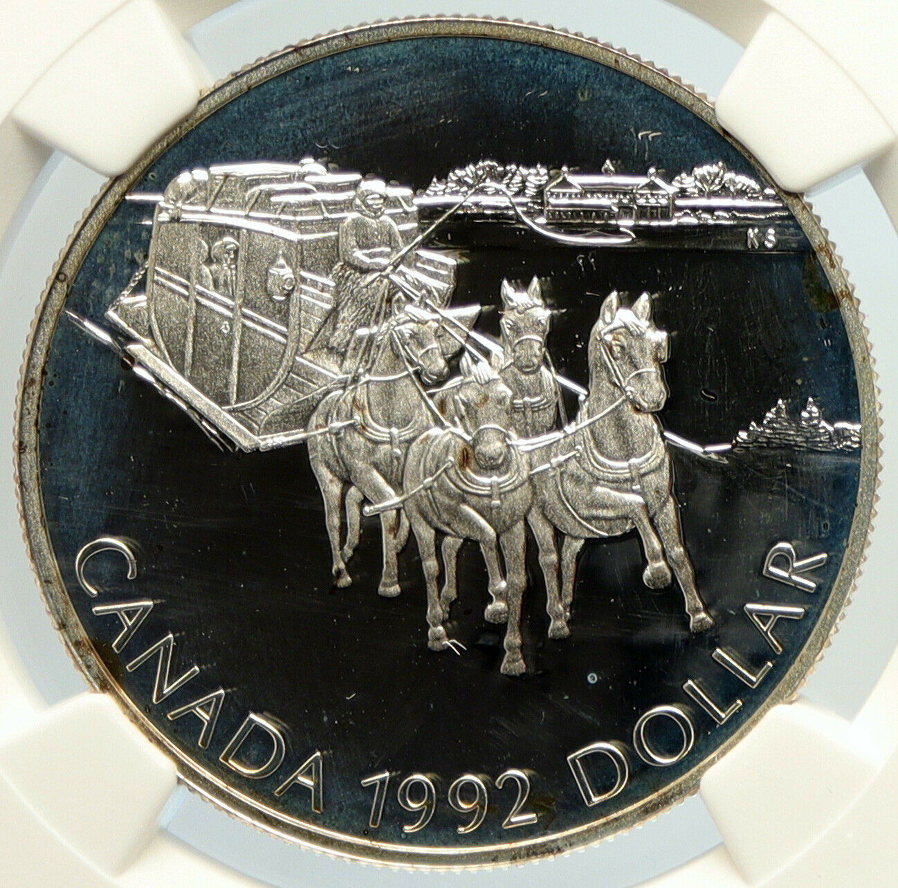 1992 CANADA Elizabeth II Kingston STAGECOACH PRF SILVER Dollar Coin NGC i105608