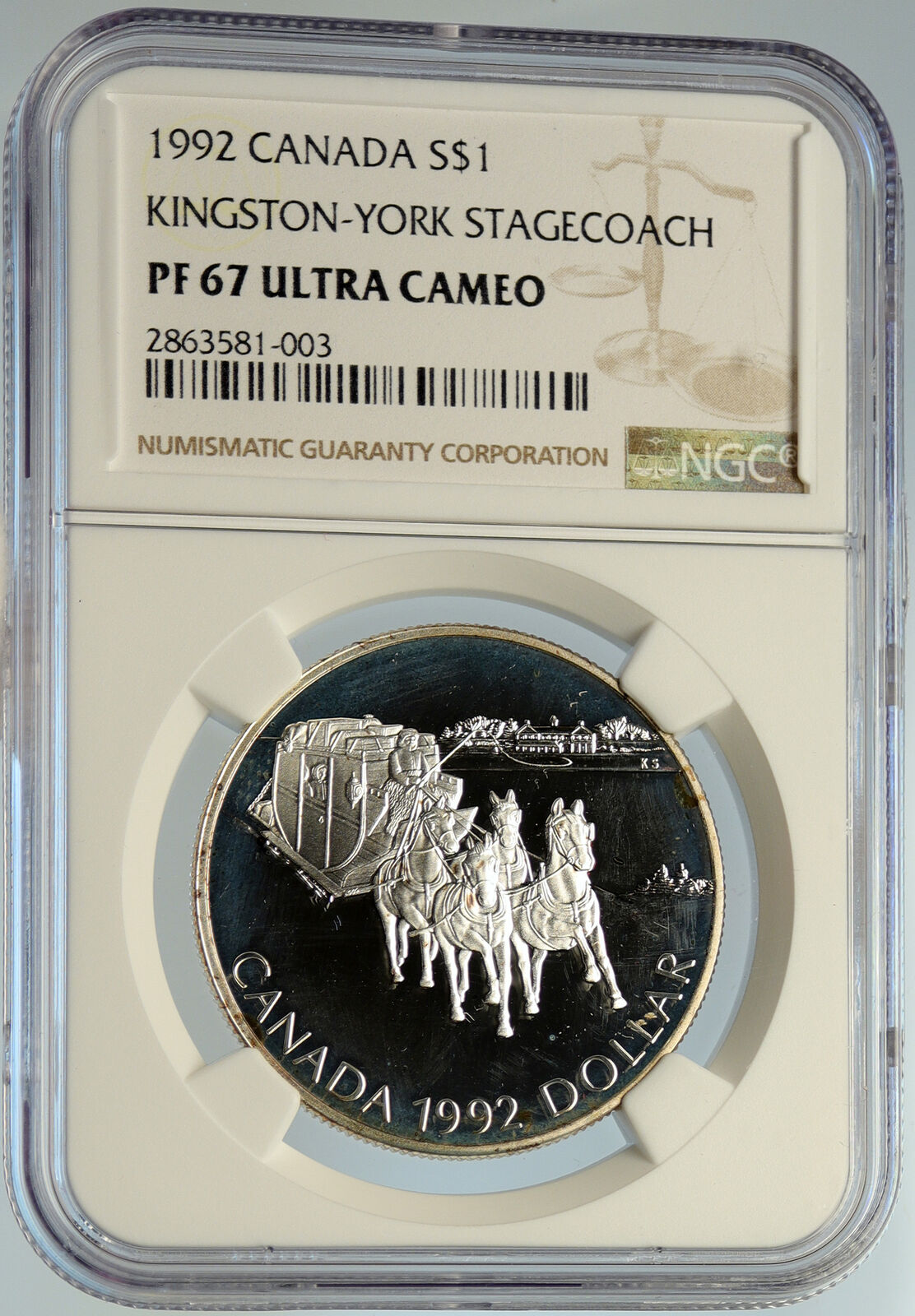 1992 CANADA Elizabeth II Kingston STAGECOACH PRF SILVER Dollar Coin NGC i105608