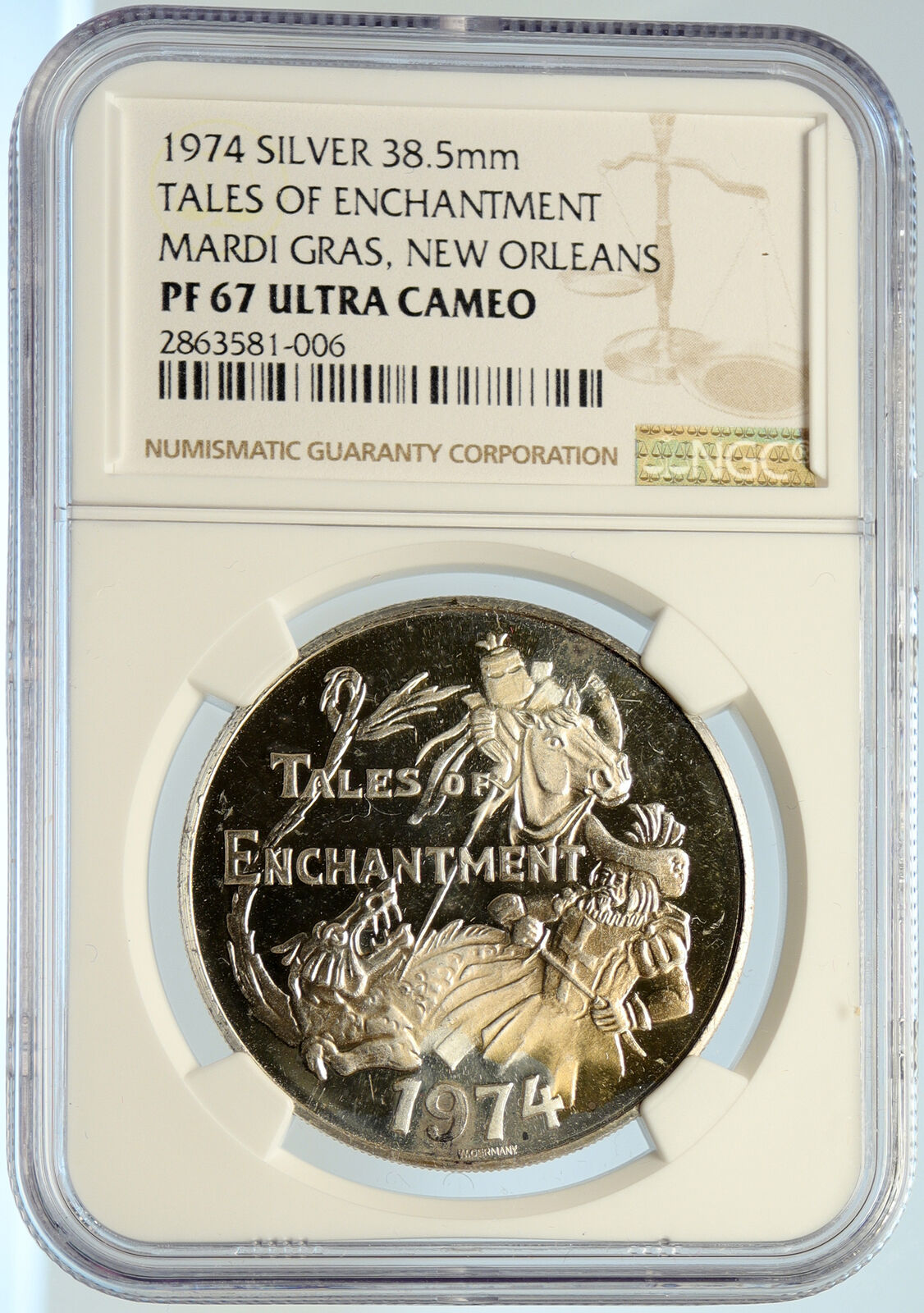 1974 US New Orleans ENCHANTMENT TALES Mardi Gras Proof Silver Medal NGC i105611