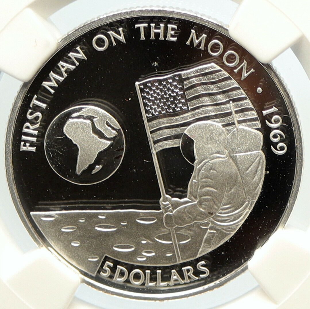 1991 COOK ISLANDS Elizabeth II MAN ON THE MOON Proof Silver $5 Coin NGC i105614