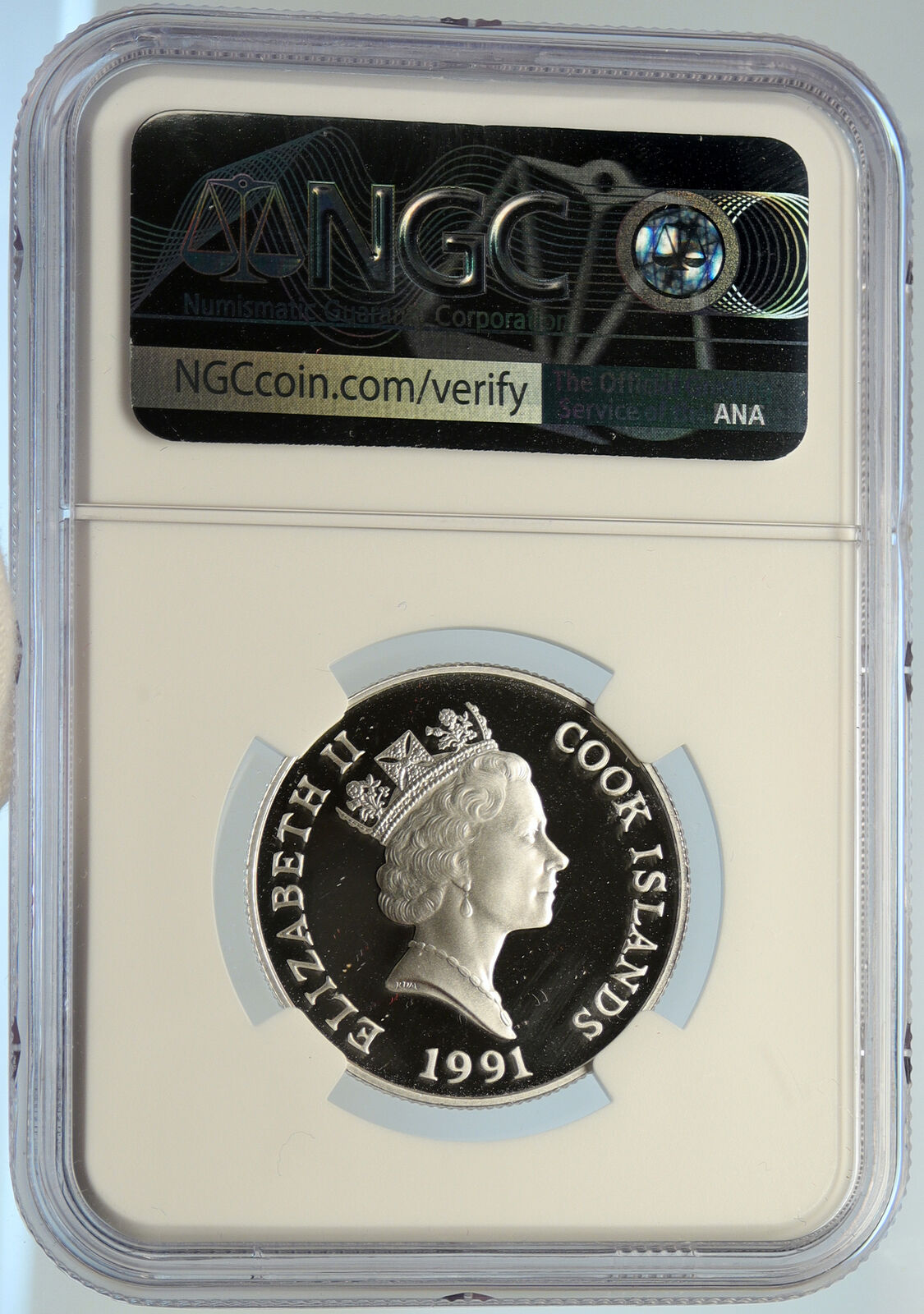 1991 COOK ISLANDS Elizabeth II MAN ON THE MOON Proof Silver $5 Coin NGC i105614