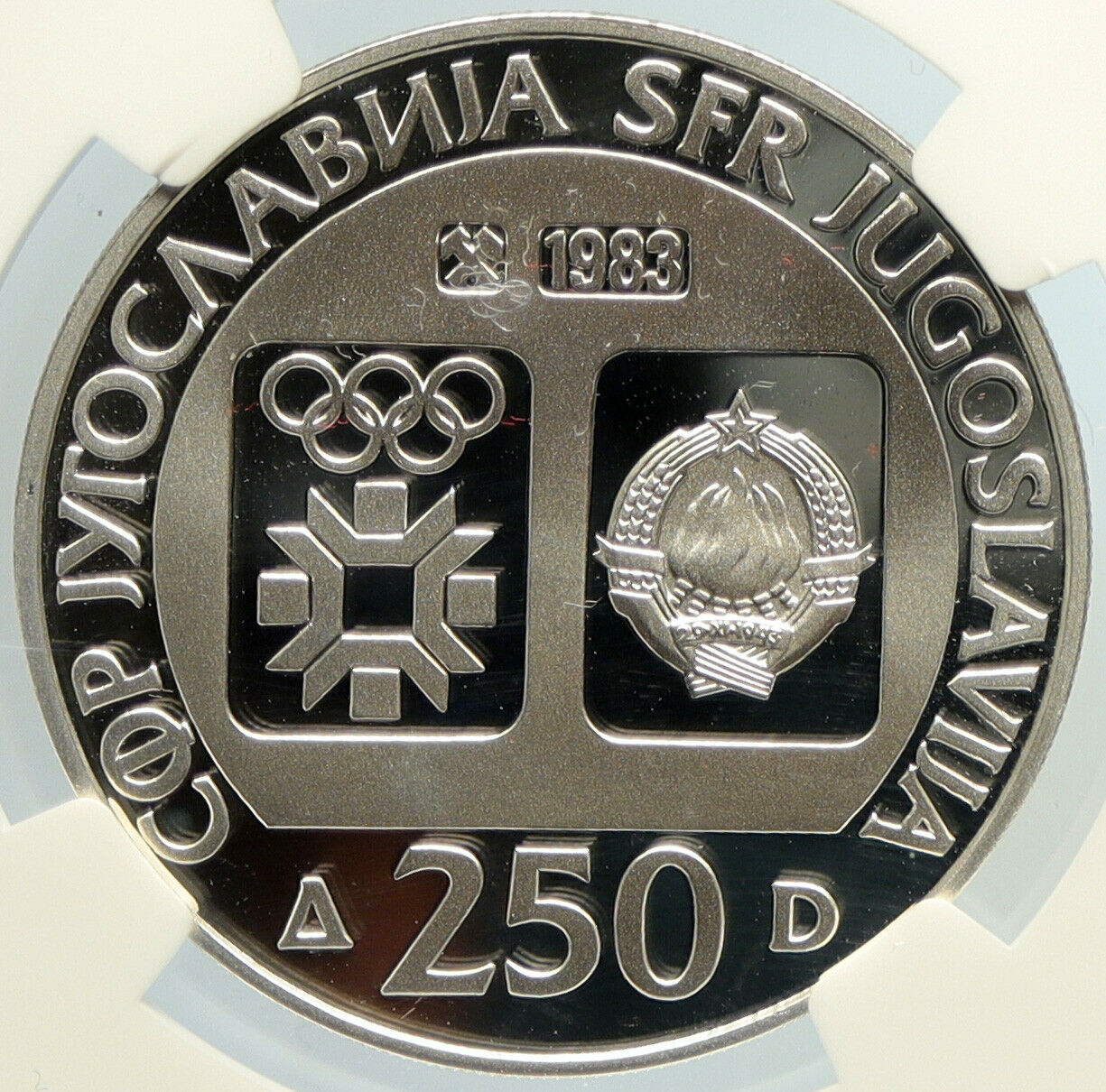 1983 YUGOSLAVIA Olympic SARAJEVO Old Proof Silver 250 Dinara Coin NGC i105610