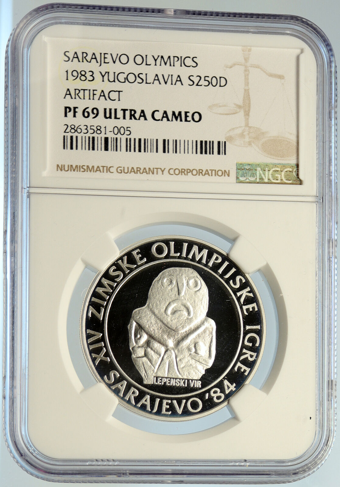 1983 YUGOSLAVIA Olympic SARAJEVO Old Proof Silver 250 Dinara Coin NGC i105610