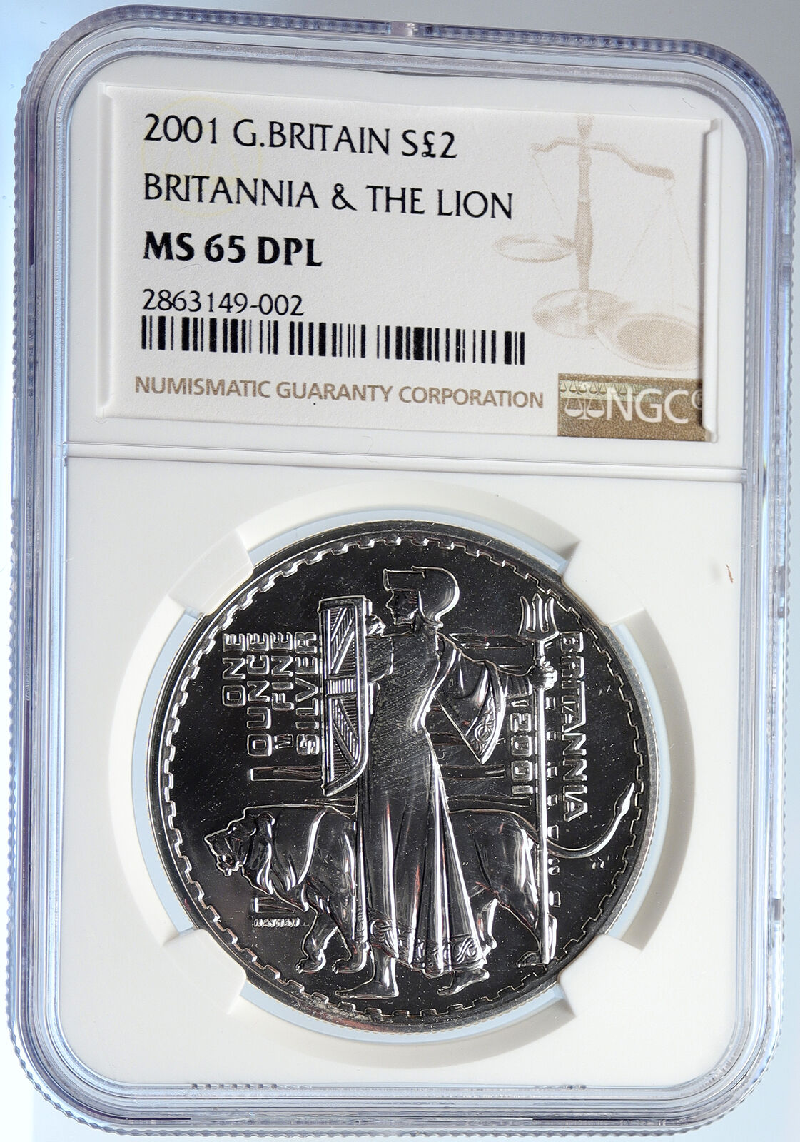 2001 Great Britain ELIZABETH II BRITANNIA Silver 1 OZ 2 Pounds Coin NGC i105738