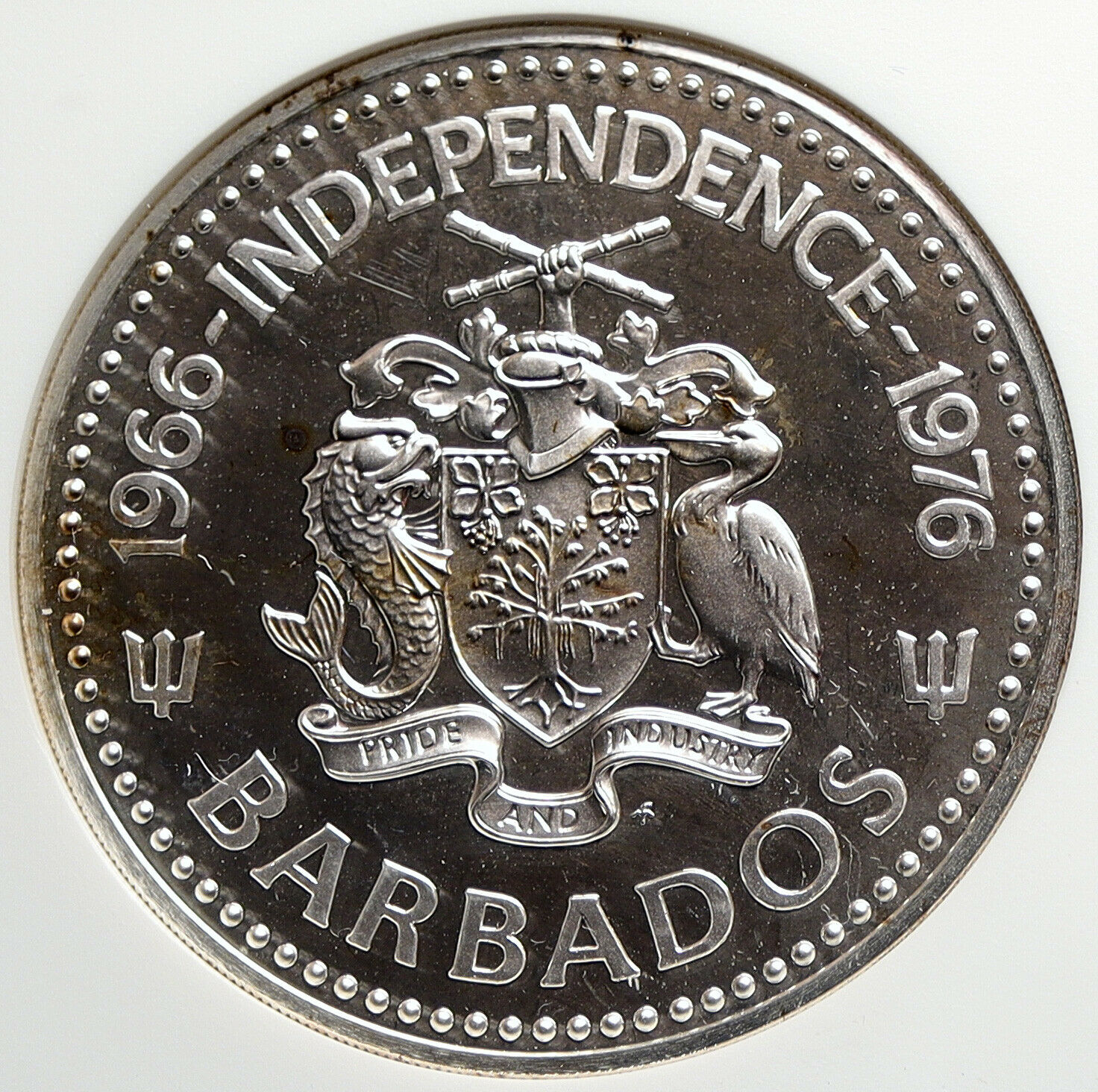 1976 BARBADOS VINTAGE NEPTUNE Independence PF Silver 10 Dollars Coin NGC i105741