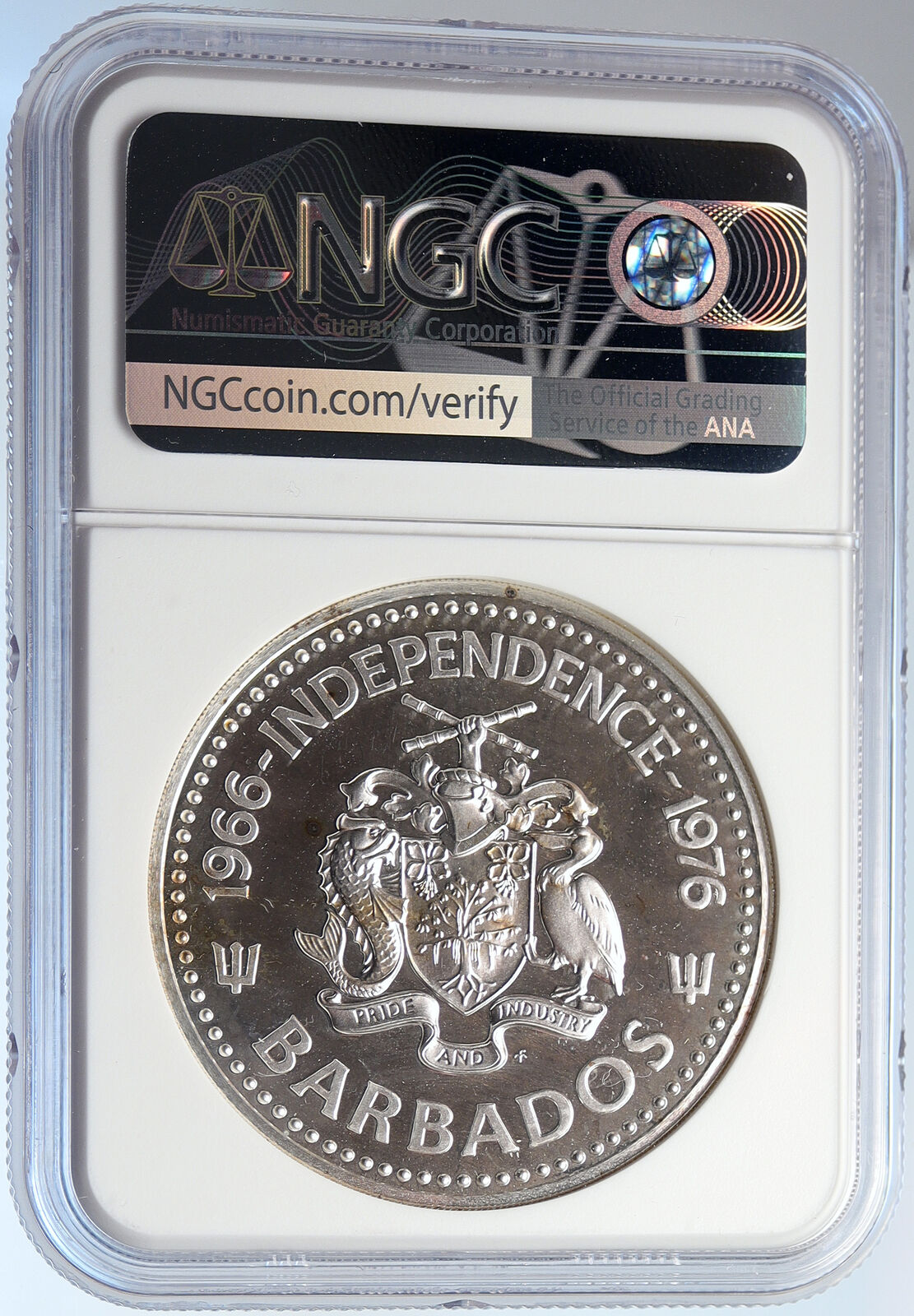 1976 BARBADOS VINTAGE NEPTUNE Independence PF Silver 10 Dollars Coin NGC i105741