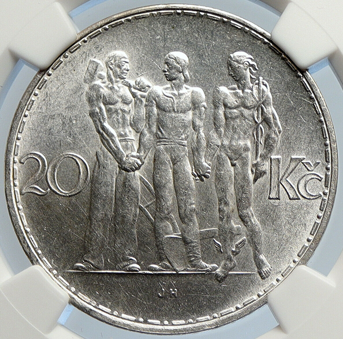 1933 CZECHOSLOVAKIA Industry Agriculture Old Silver 20 Korun Coin NGC i105758