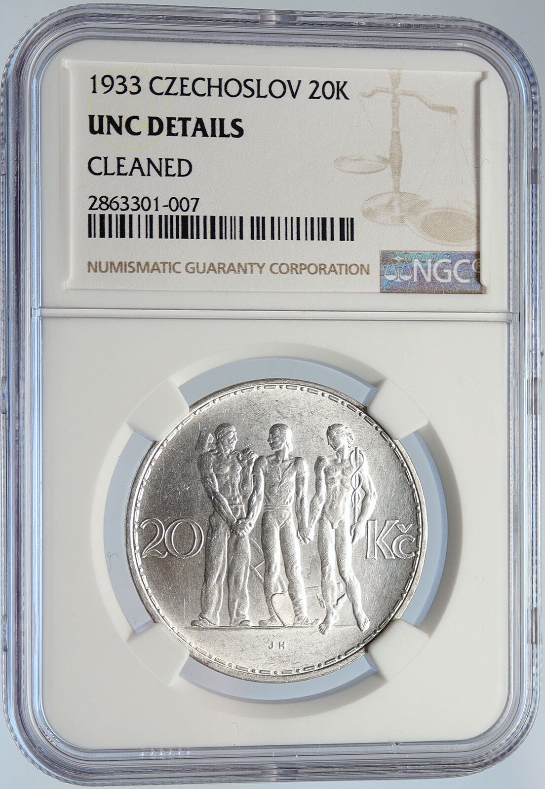 1933 CZECHOSLOVAKIA Industry Agriculture Old Silver 20 Korun Coin NGC i105758