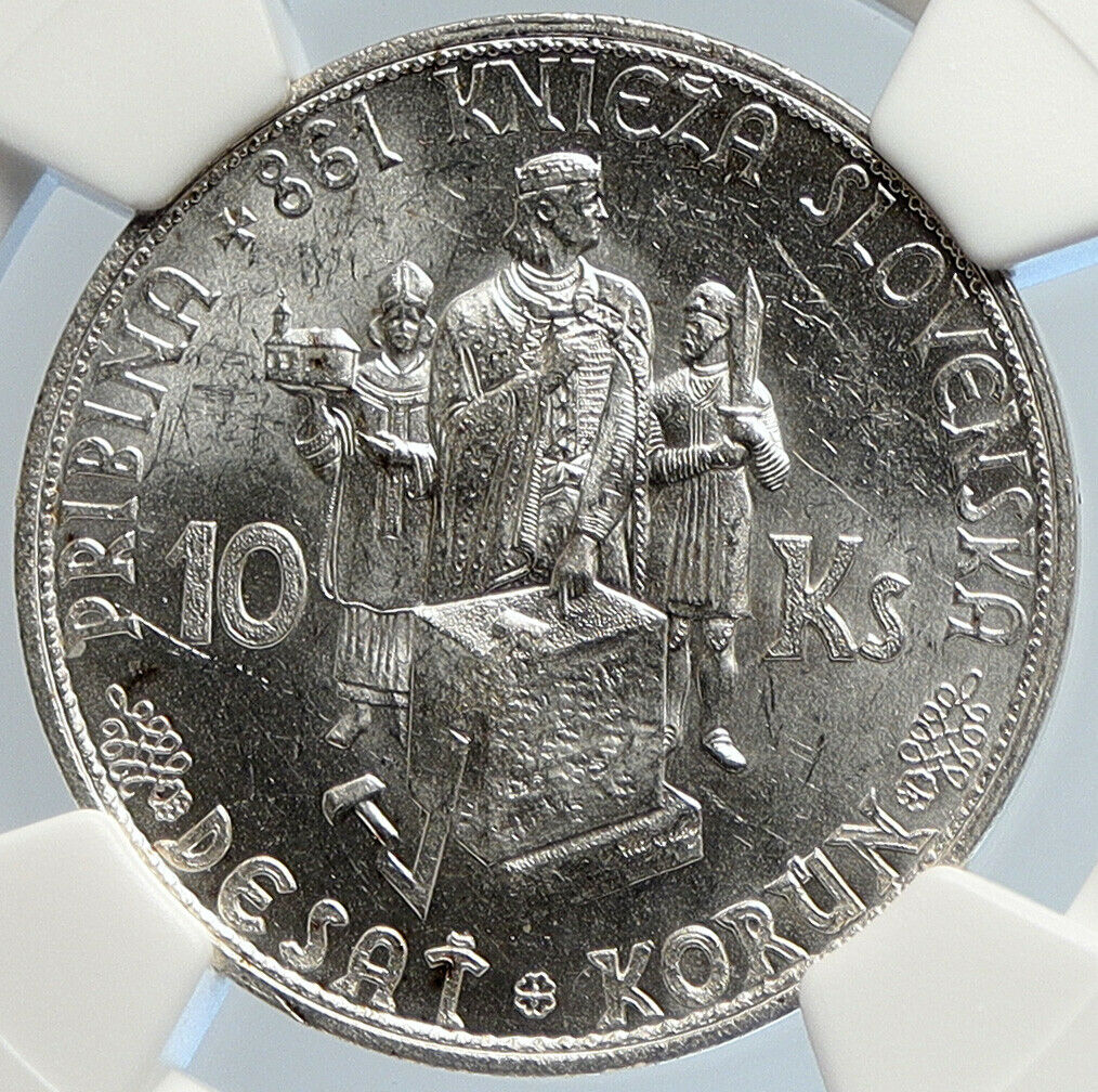 1944 SLOVAKIA REPUBLIC Prince Pribina Silver 10 Korun Slovakian Coin NGC i105756