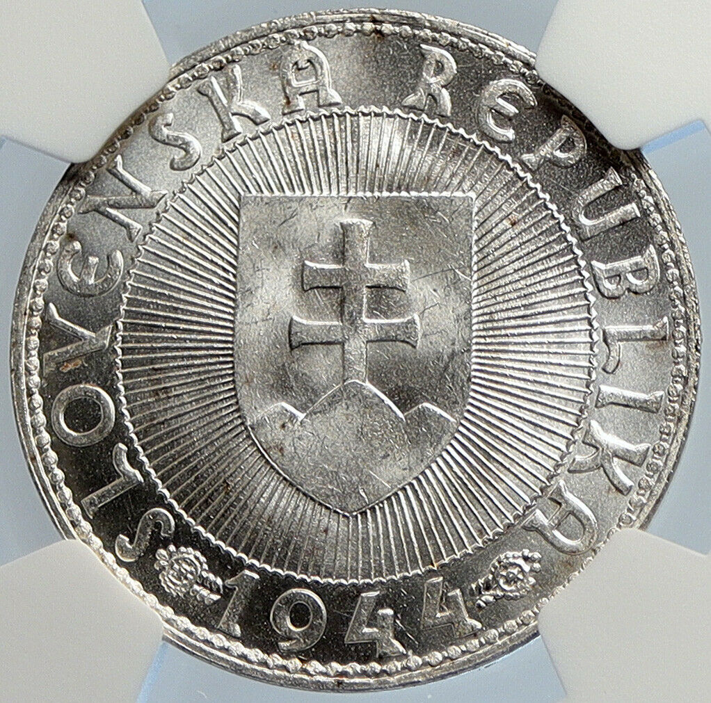 1944 SLOVAKIA REPUBLIC Prince Pribina Silver 10 Korun Slovakian Coin NGC i105756