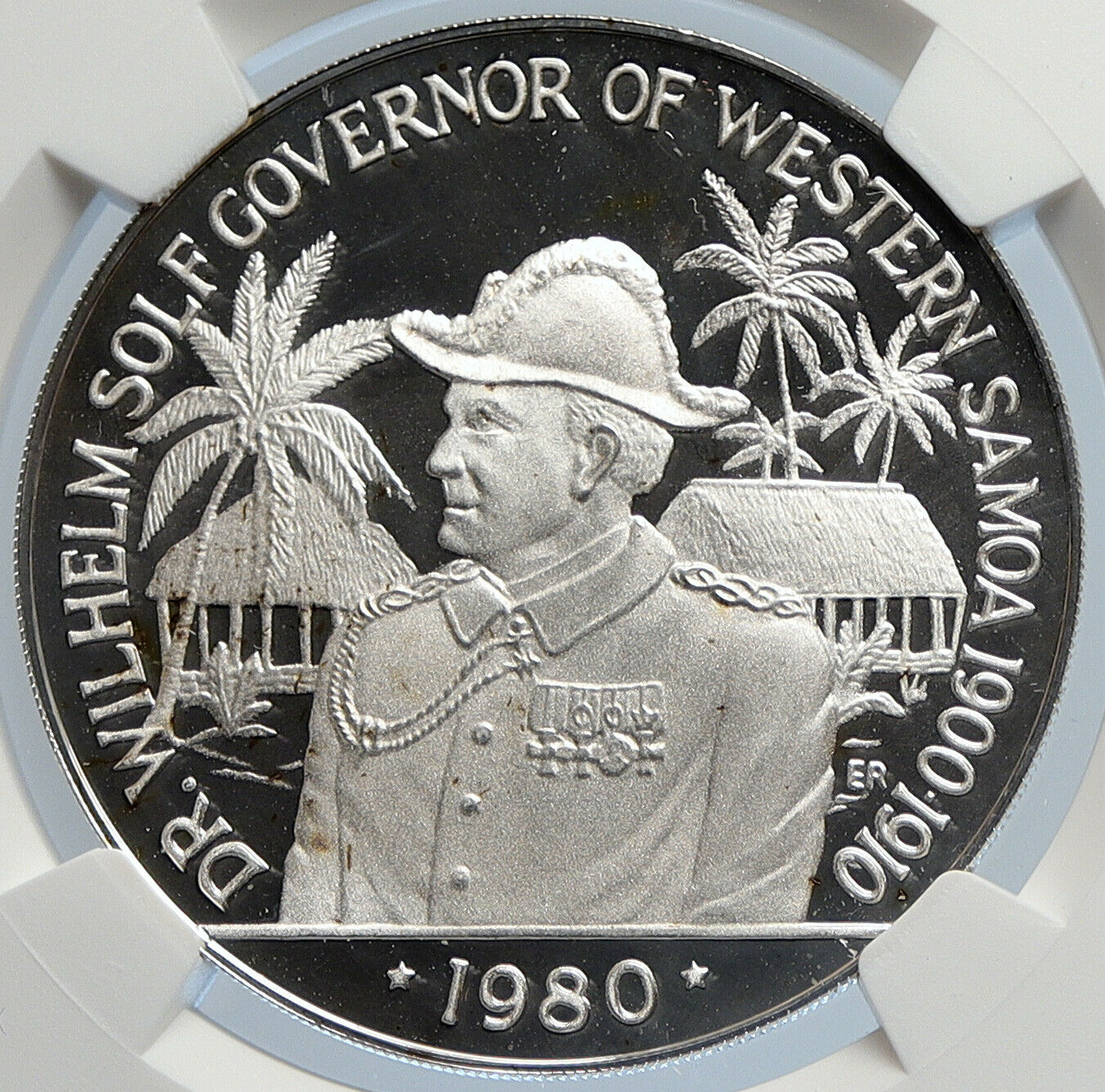 1980 SAMOA UK British WILHELM SOLF Old Proof Silver $10 Tala Coin NGC i105742