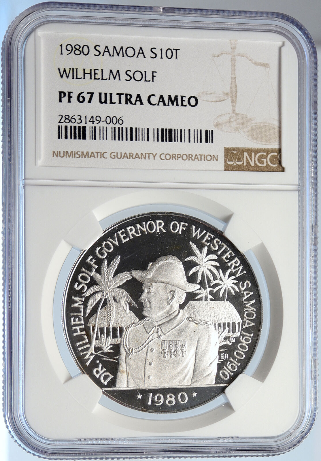 1980 SAMOA UK British WILHELM SOLF Old Proof Silver $10 Tala Coin NGC i105742