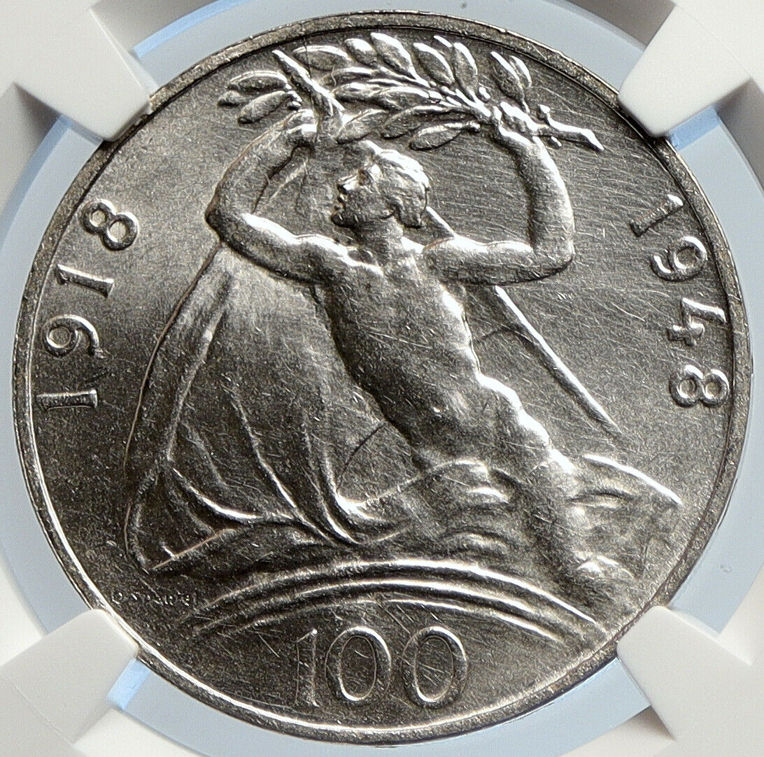 1948 CZECH REPUBLIC Czechoslovakia INDEPENDENCE Silver 100 Kor Coin NGC i105757