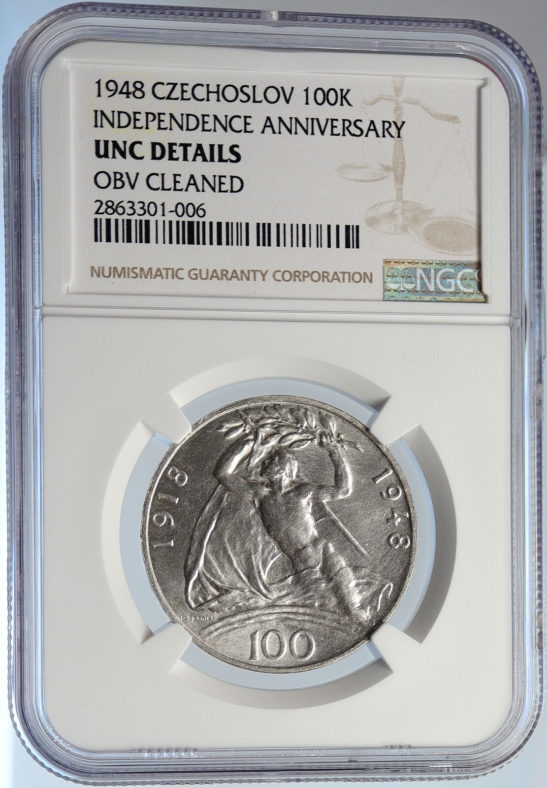 1948 CZECH REPUBLIC Czechoslovakia INDEPENDENCE Silver 100 Kor Coin NGC i105757