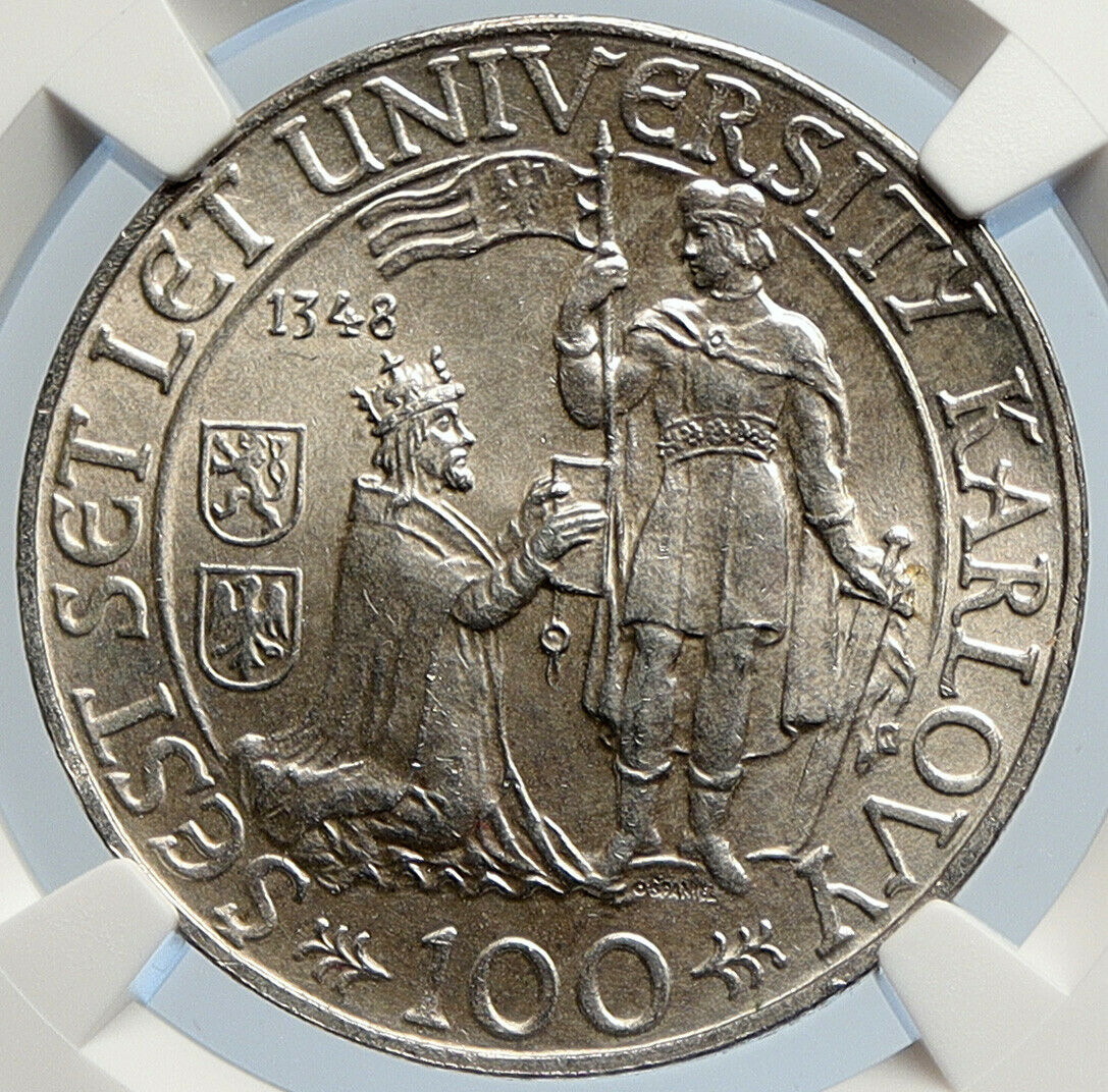 1948 Czechoslovakia - Charles University OLD Silver 100 Korun Coin NGC i105764