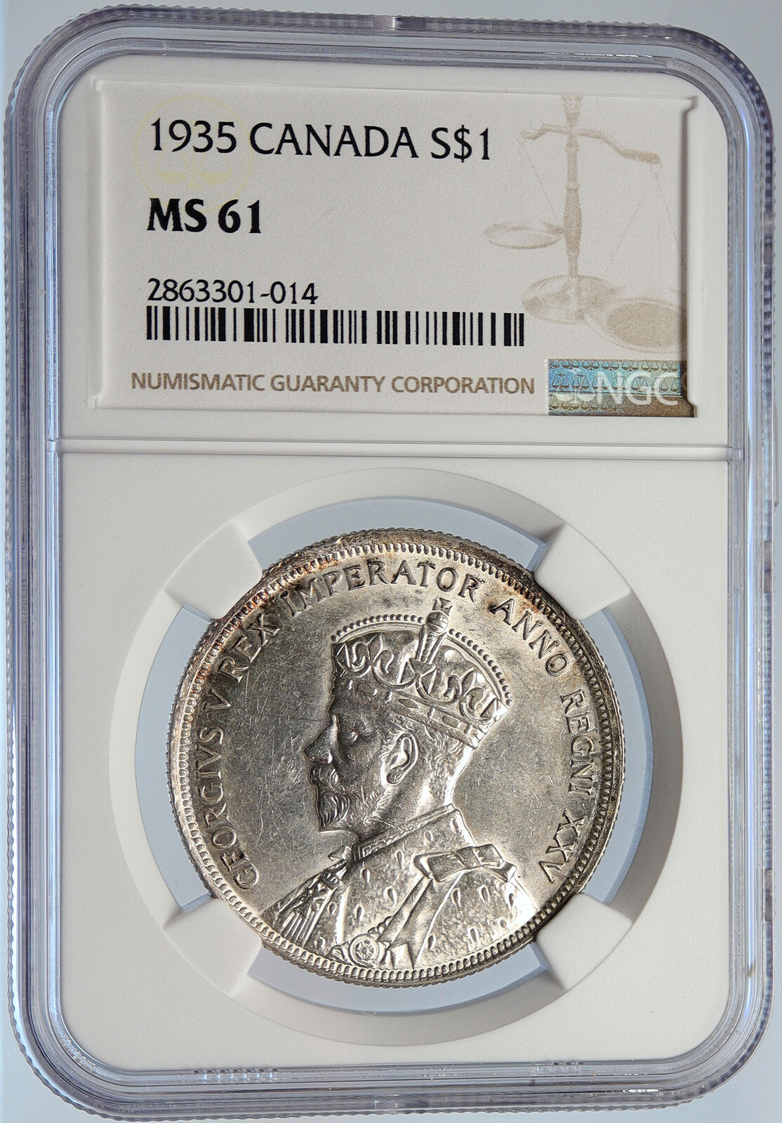 1935 CANADA under UK King GEORGE V Voyagers OLD Silver Dollar Coin NGC i105765