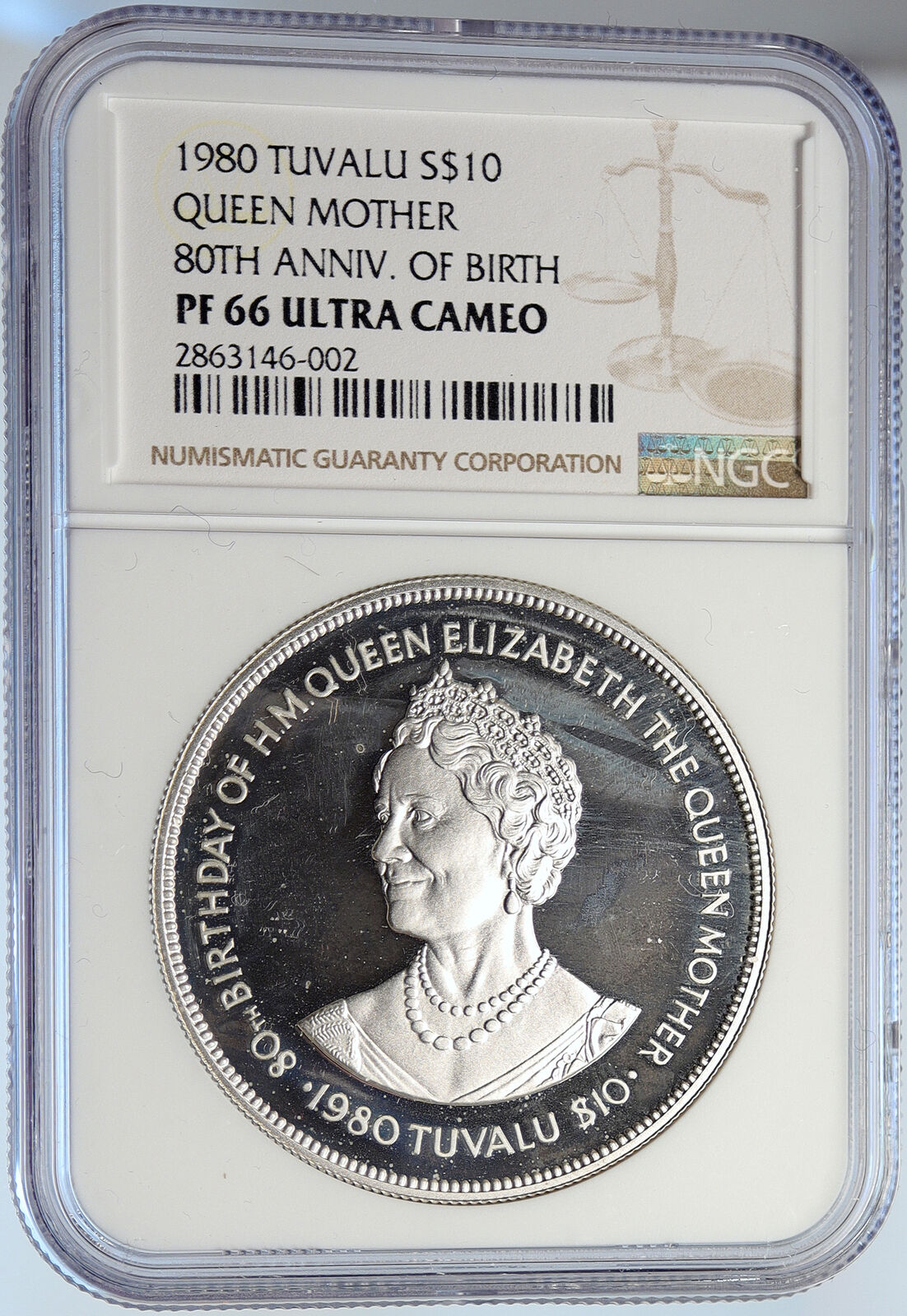 1980 TUVALU Ellice Islands UK Elizabeth II 80Y Proof Silver $10 Coin NGC i105768