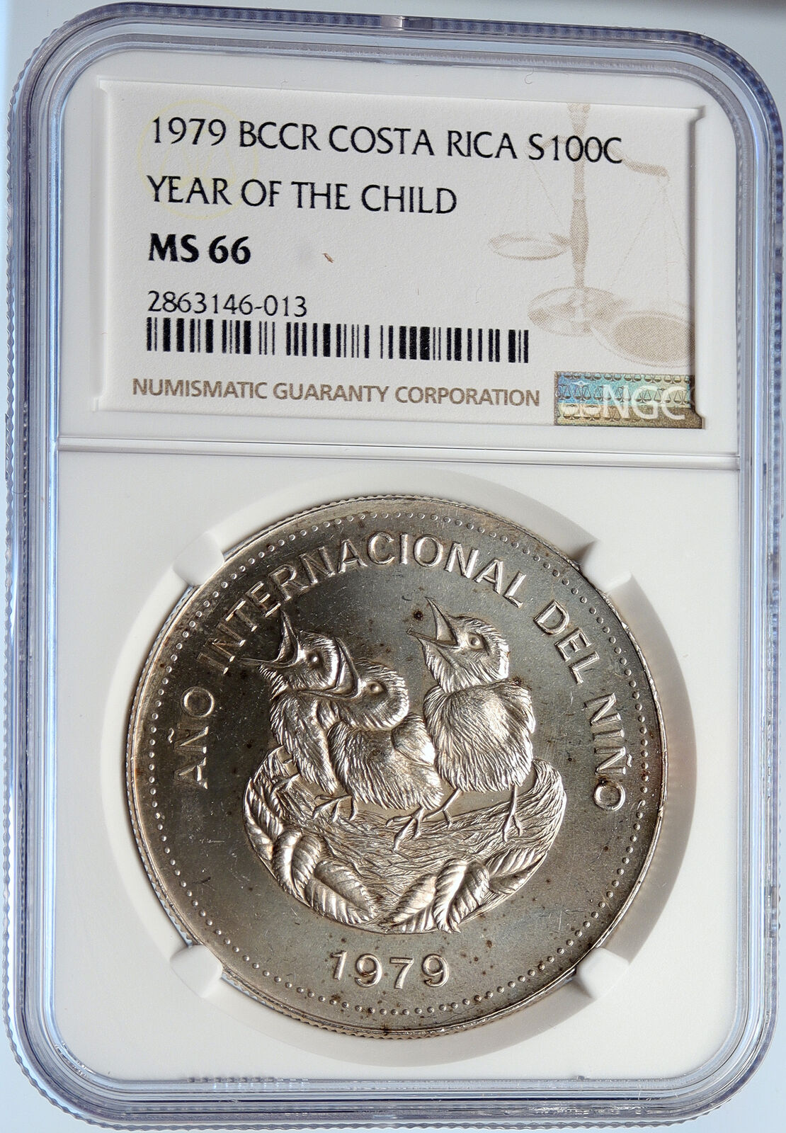 1979 COSTA RICA Year of the Child UNESCO OLD Silver 100 Colones NGC Coin i105779