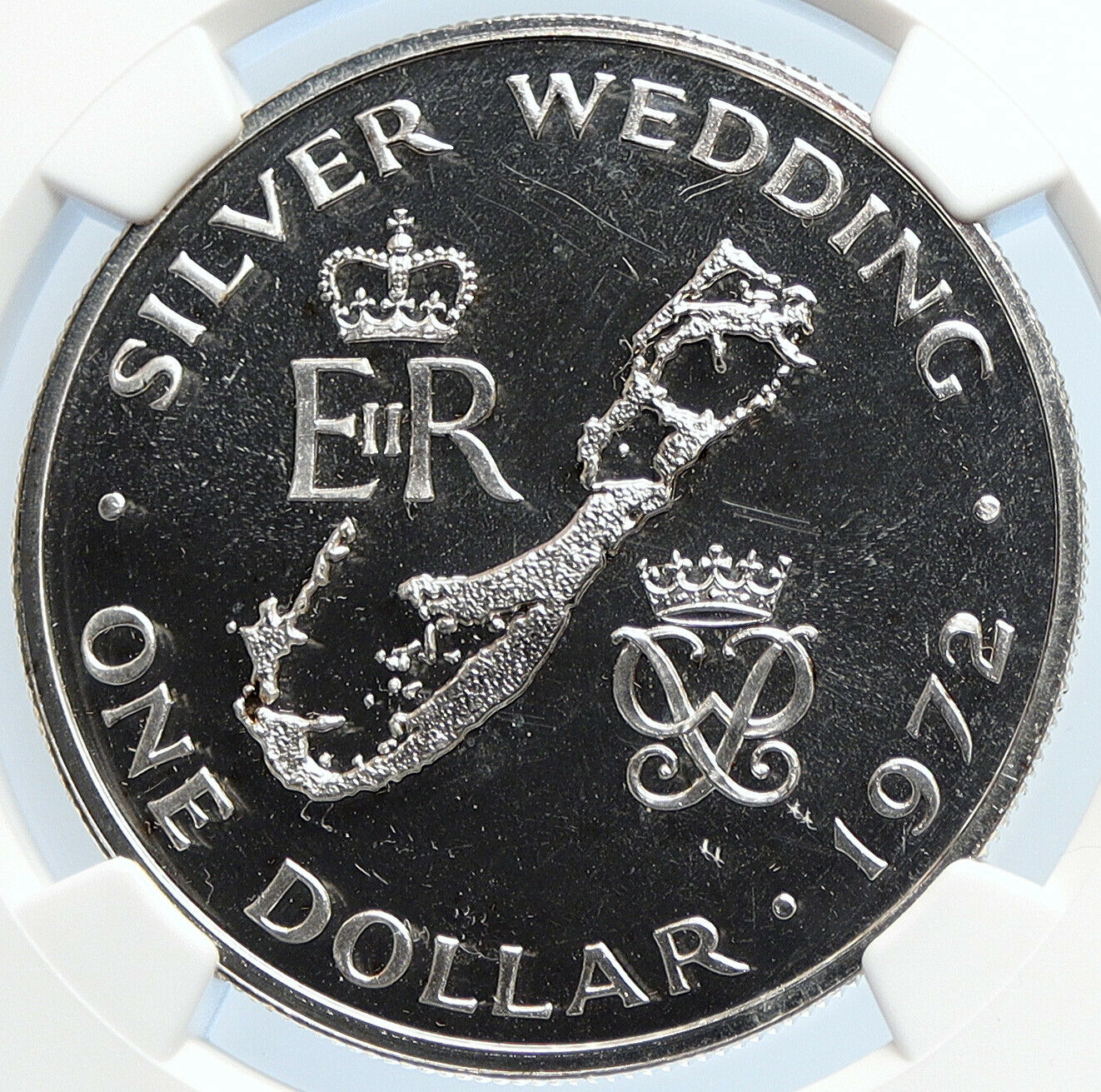 1972 BERMUDA Elizabeth II Philip Wedding Proof Silver 1 Dollar Coin NGC i105780