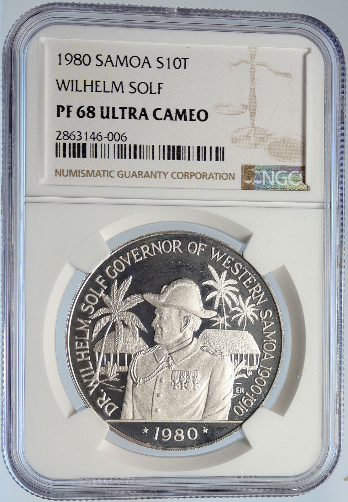 1980 SAMOA UK British WILHELM SOLF Old Proof Silver $10 Tala Coin NGC i105772