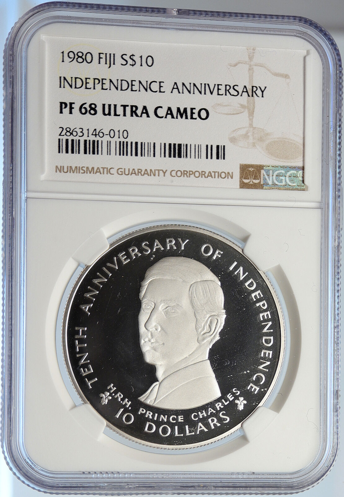 1980 FIJI UK Elizabeth II INDEPENDENCE Charles Proof Silver $10 Coin NGC i105776