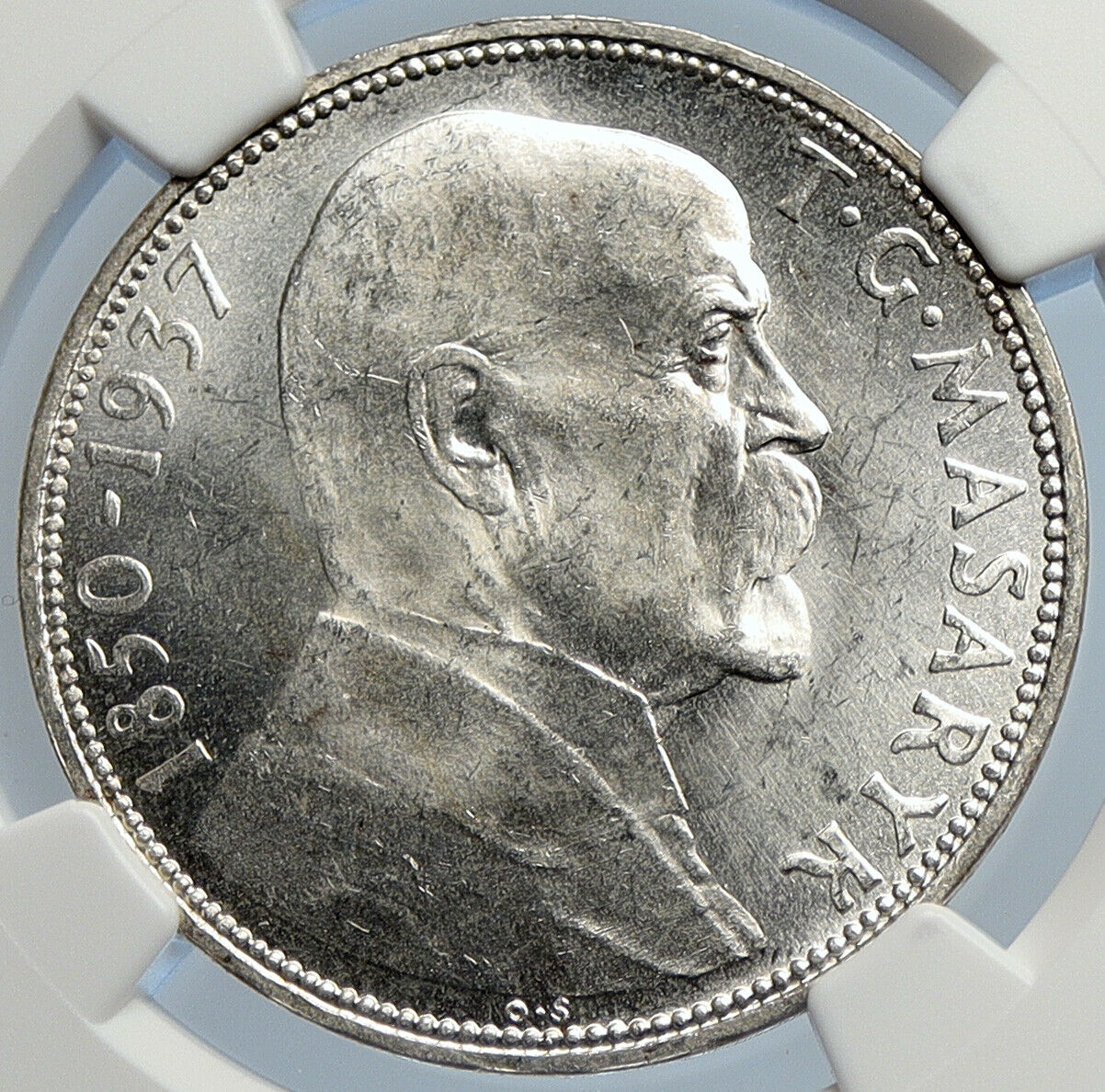 1937 CZECHOSLOVAKIA President Masaryk VINTAGE Silver 20 Korun Coin NGC i105788