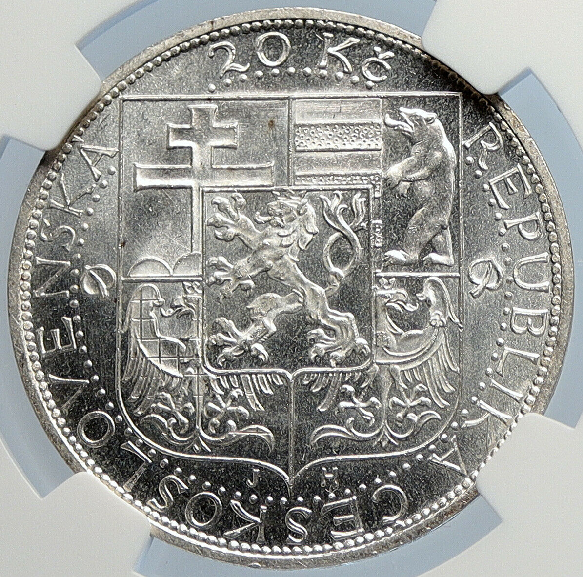 1937 CZECHOSLOVAKIA President Masaryk VINTAGE Silver 20 Korun Coin NGC i105788