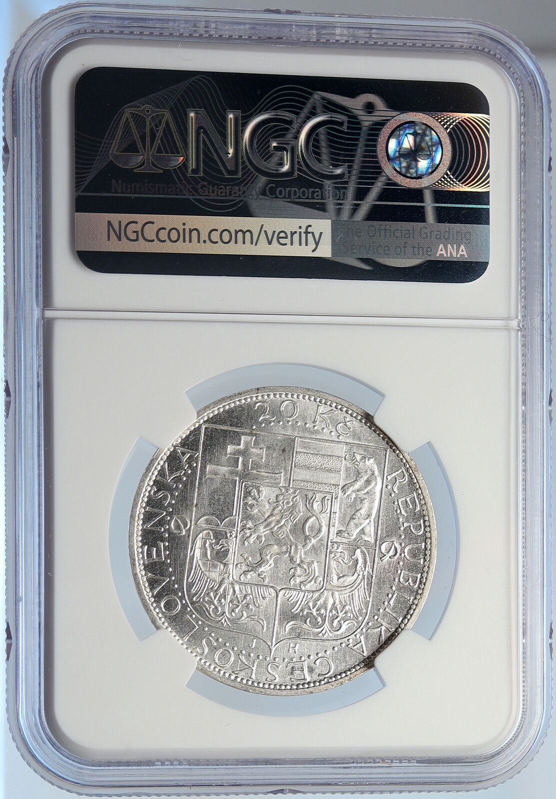 1937 CZECHOSLOVAKIA President Masaryk VINTAGE Silver 20 Korun Coin NGC i105788