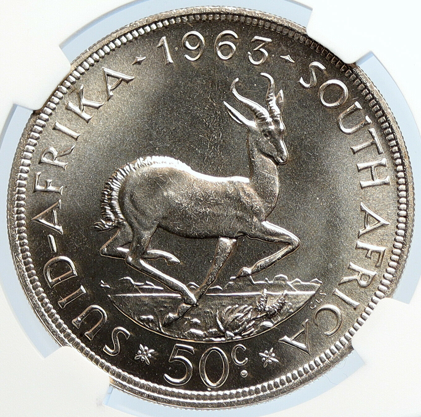 1963 SOUTH AFRICA Jan Riebeeck Deer Proof-like Silver 50 Cents Coin NGC i105785