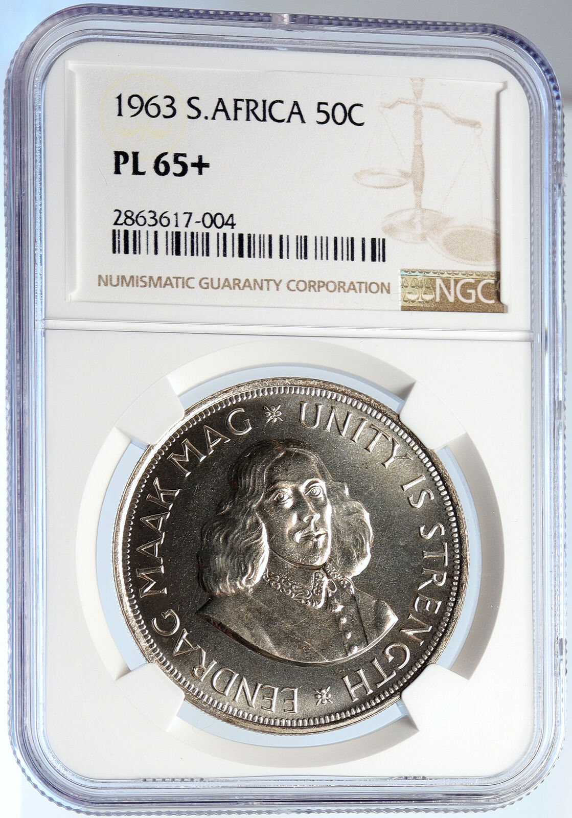 1963 SOUTH AFRICA Jan Riebeeck Deer Proof-like Silver 50 Cents Coin NGC i105785